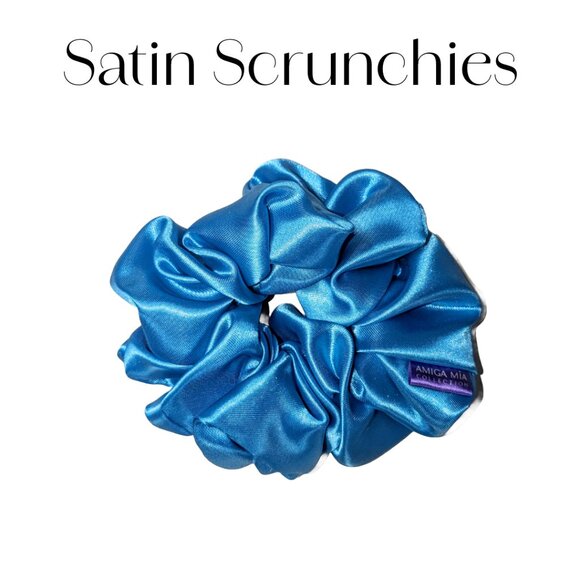 Amiga Mia large blue satin scrunchie hand crafted - Picture 1 of 6